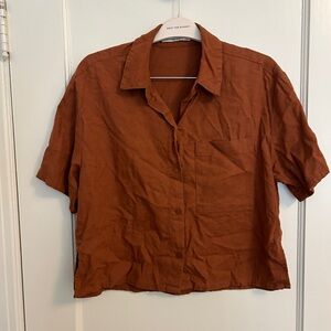 Abercrombie and Fitch Oversized Pocket Front Linen Button Down Short Sleeve Rust